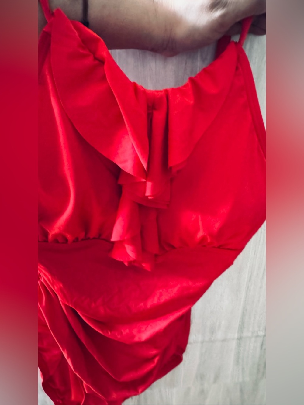 DKNY Red Ruffle-Front One-Piece Swimsuit - Picture 5 of 10
